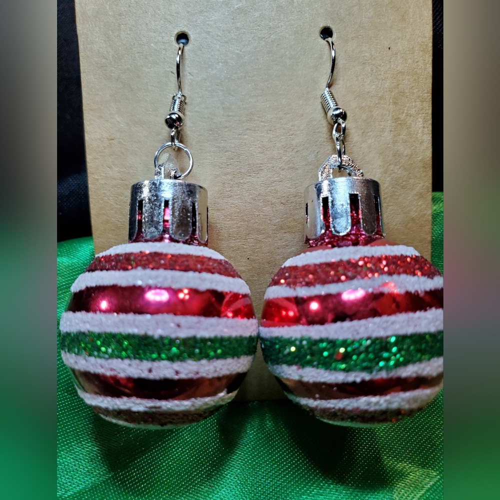Christmas Ornament earrings!! Red, green and white Christmas balls.